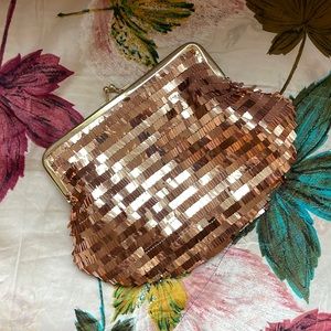 Layered Sequin Rose Gold Clutch